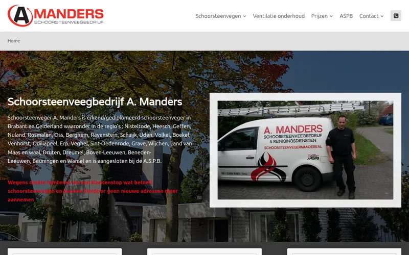 Website van A. Manders Schoorsteenveegbedrijf