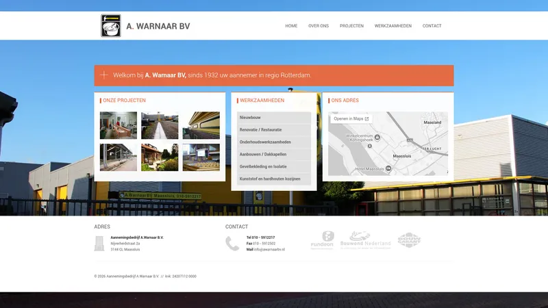 Website van Aannemingsbedrijf A.Warnaar B.V