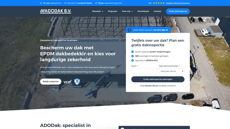 Website van ADODak Kunstof Dakbedekking