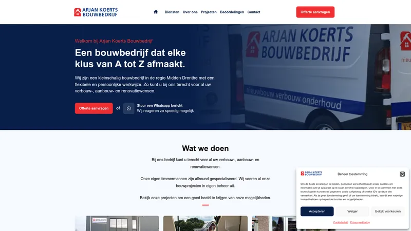 Website van Arjan Koerts Bouwbedrijf Romhof