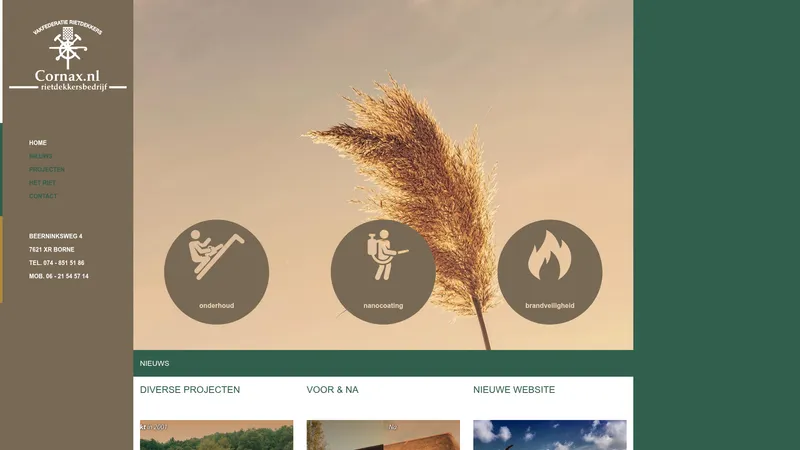 Website van Cornax Rietdekkersbedrijf