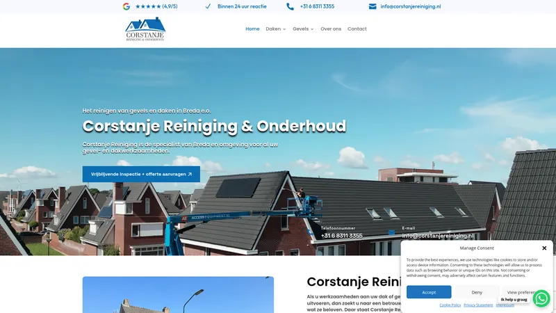 Website van Corstanje Reiniging & Onderhoud Gevels en daken