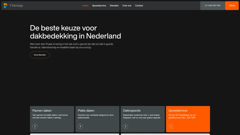 Website van Dakbedrijf 't Pannetje