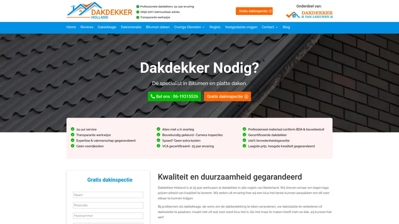 Website van Dakdekker Holland