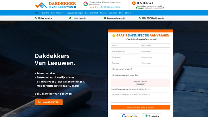 Website van Dakdekker van Leeuwen