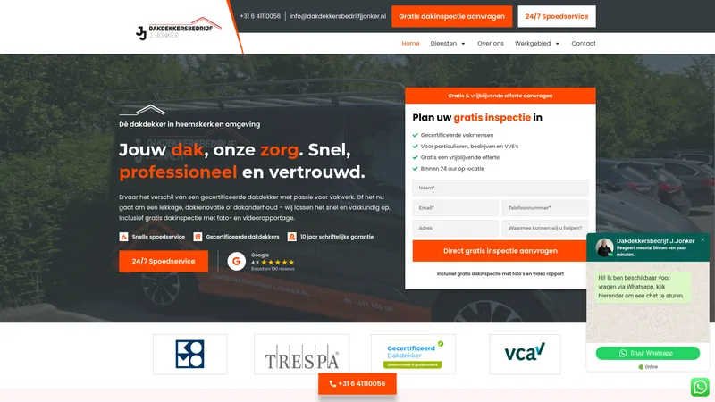 Website van Dakdekkersbedrijf J. Jonker