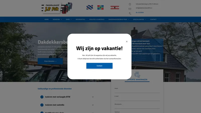Website van Dakdekkersbedrijf J.P. Frik