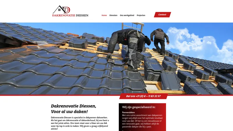 Website van Dakrenovatie Diessen