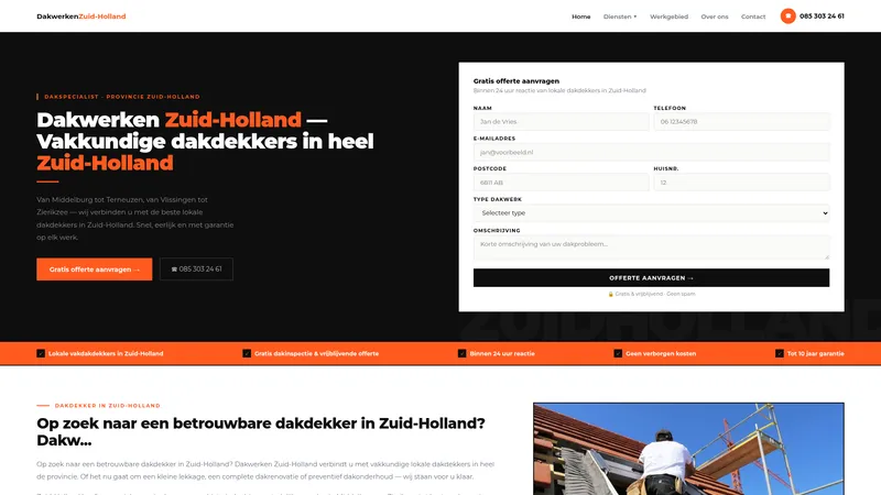 Website van Dakwerken Zuid-Holland