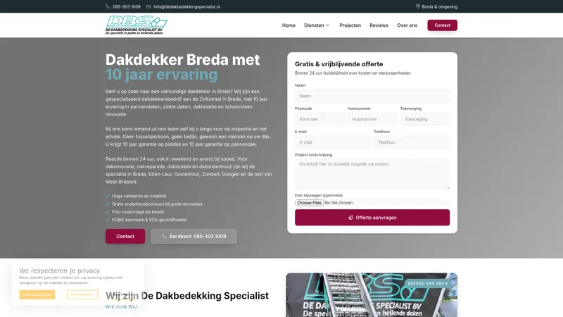 Website van De Dakbedekking Specialist B.V