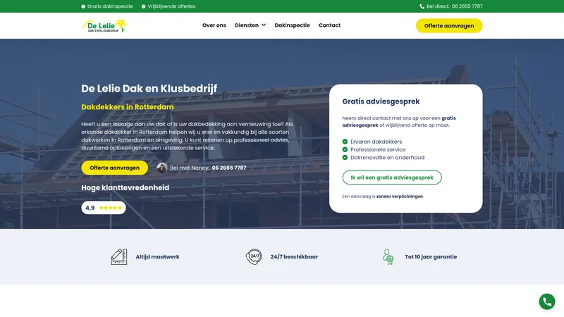 Website van De Lelie Dak en Klusbedrijf