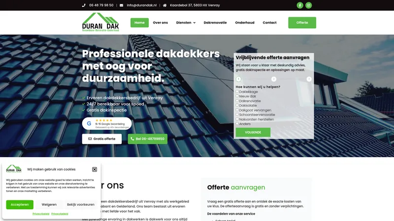 Website van Duran Dak Webdesign