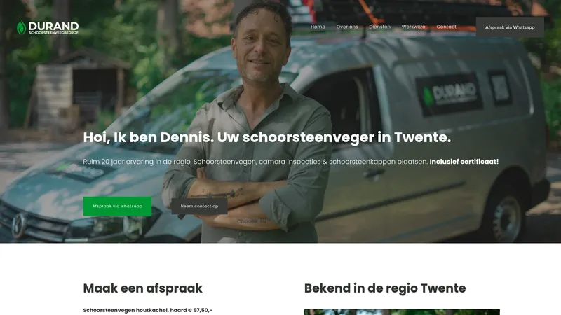 Website van Durand Schoorsteenveegbedrijf