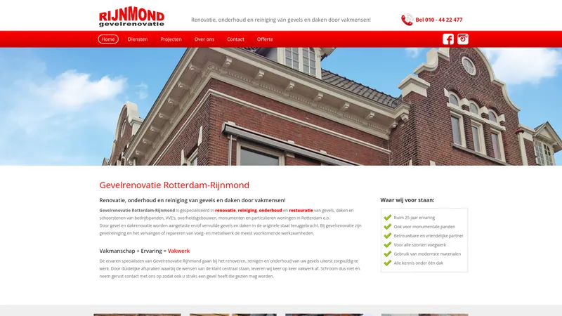 Website van Gevelrenovatie Rijnmond Website design &