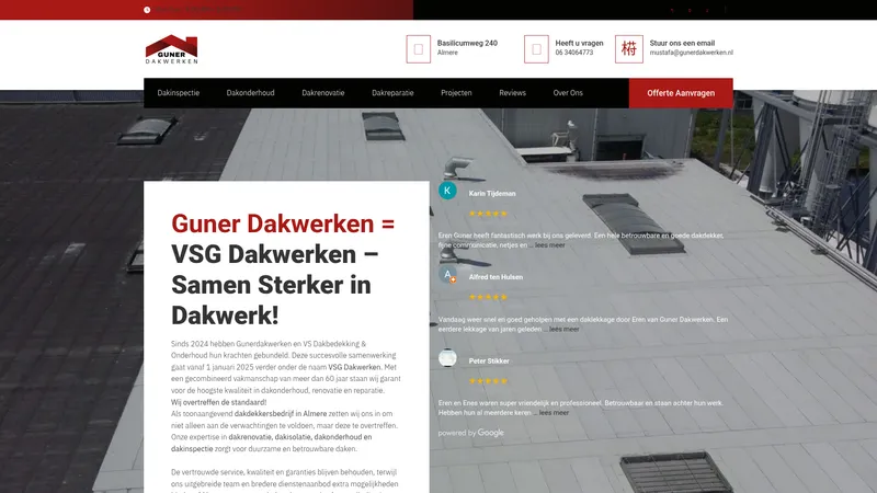 Website van Guner Dakwerken Almere