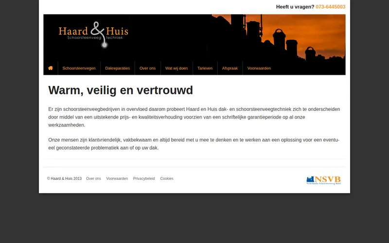 Website van Haard & Huis dak- en haardtechniek