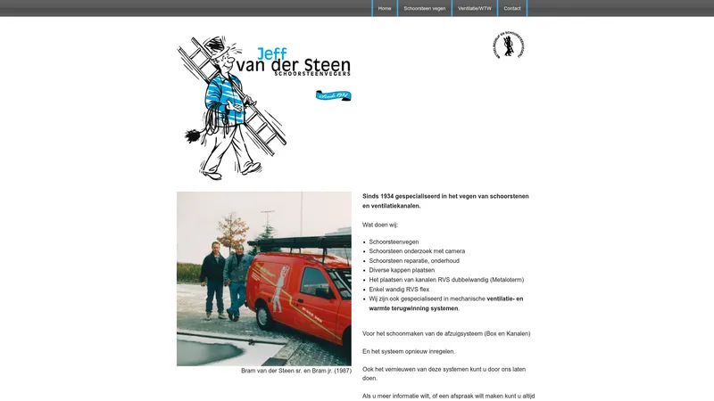 Website van Jeff van der Steen Schoorsteenveger