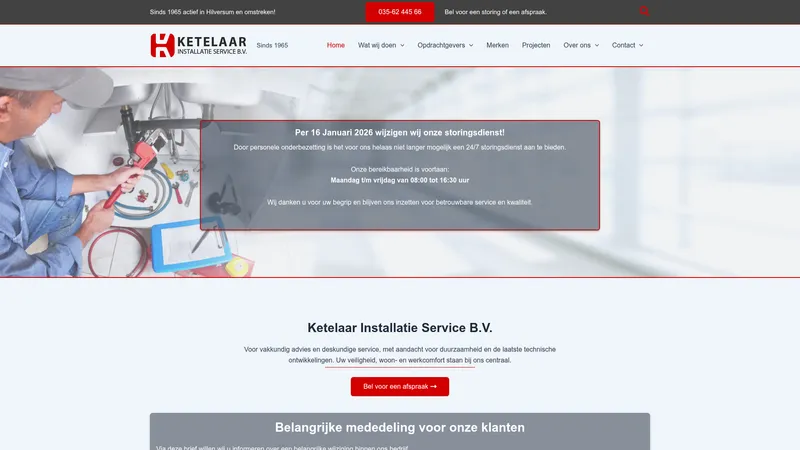 Website van Ketelaar Installatieservice BV