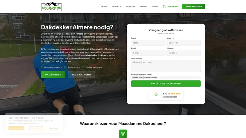 Website van Maasdamme Dakbeheer
