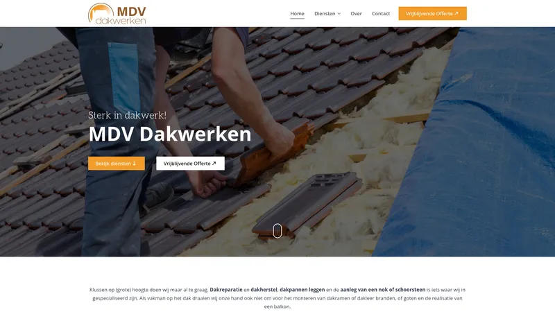 Website van MDV Dakwerken