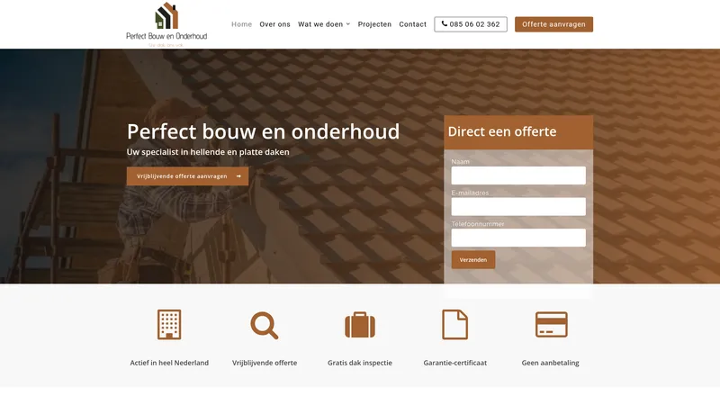 Website van Perfect Bouw en Onderhoud