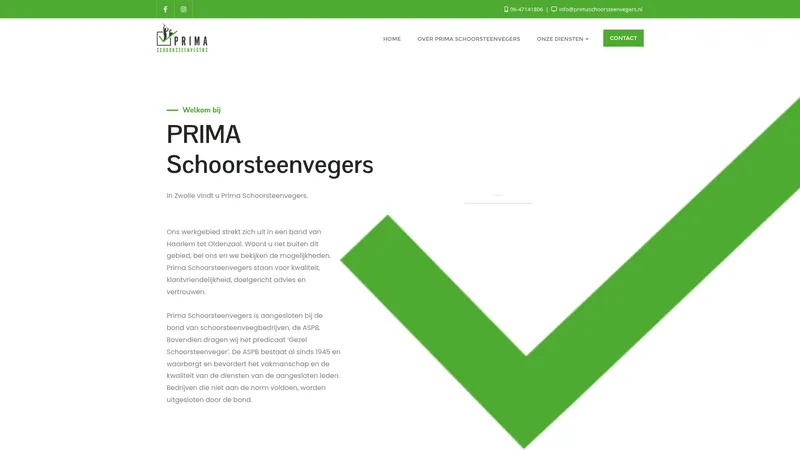 Website van Prima schoorsteenvegers