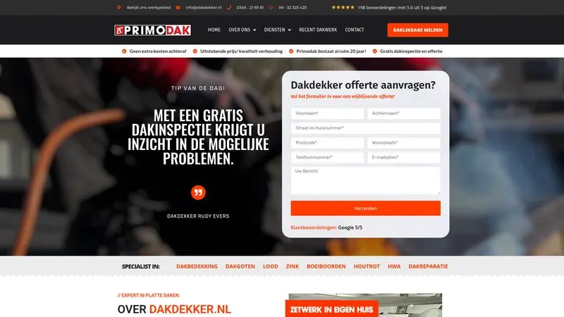 Website van Primodak Dakdekker.nl