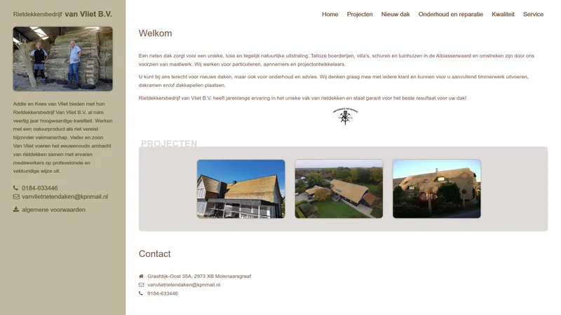 Website van Rietdekkersbedrijf Van Vliet B.V.