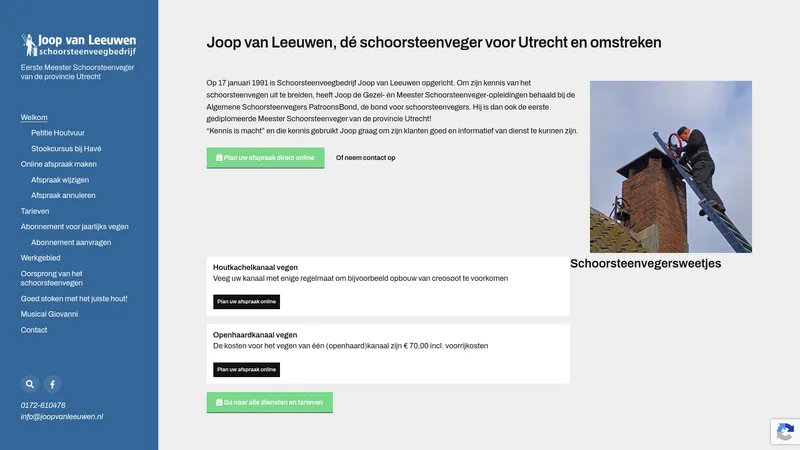 Website van Schoorsteenveegbedrijf J. van Leeuwen