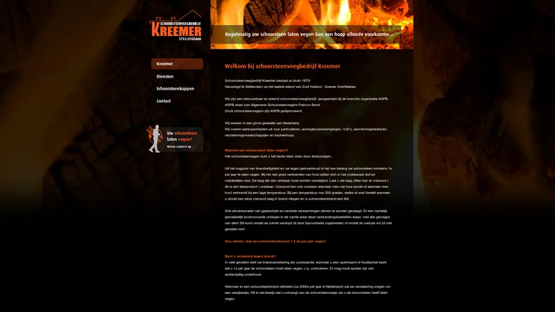 Website van Schoorsteenveegbedrijf Kreemer