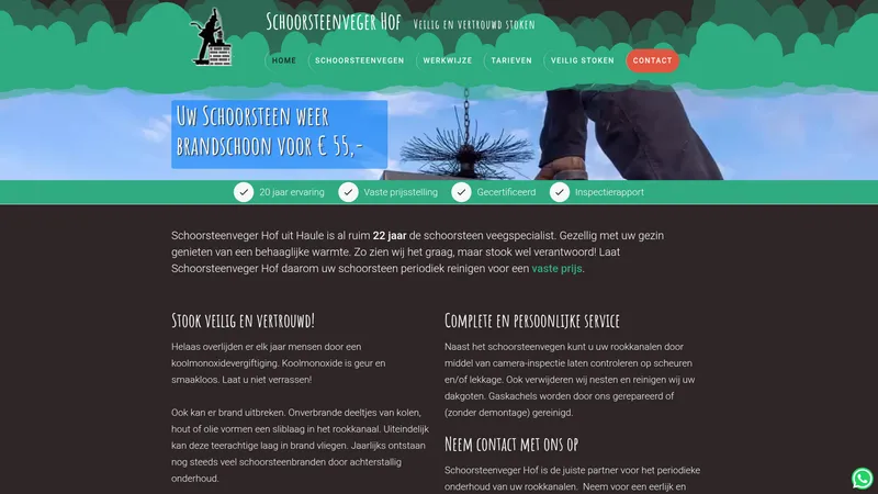 Website van Schoorsteenveger Hof