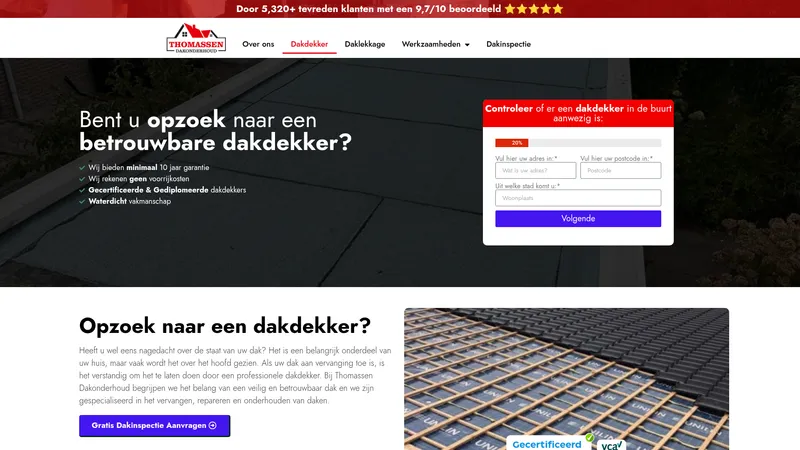 Website van Thomassen Dakonderhoud