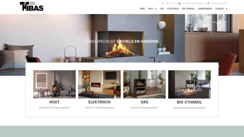 Website van Tibas Haarden en Kachels