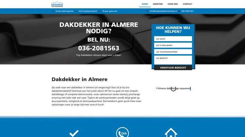 Website van Top Dakdekker Almere
