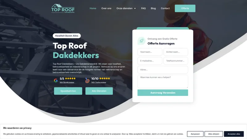 Website van Top Roof Dakdekkers
