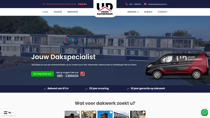 Website van Uniek Dakwerken B.V.