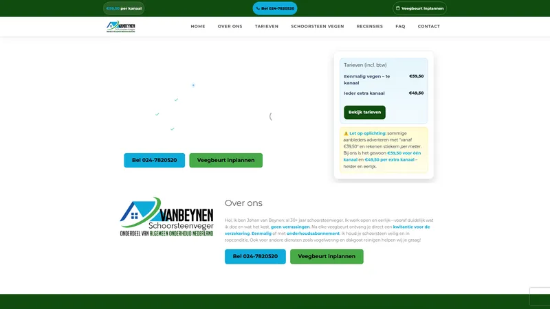 Website van Van Beynen Schoorsteenveger