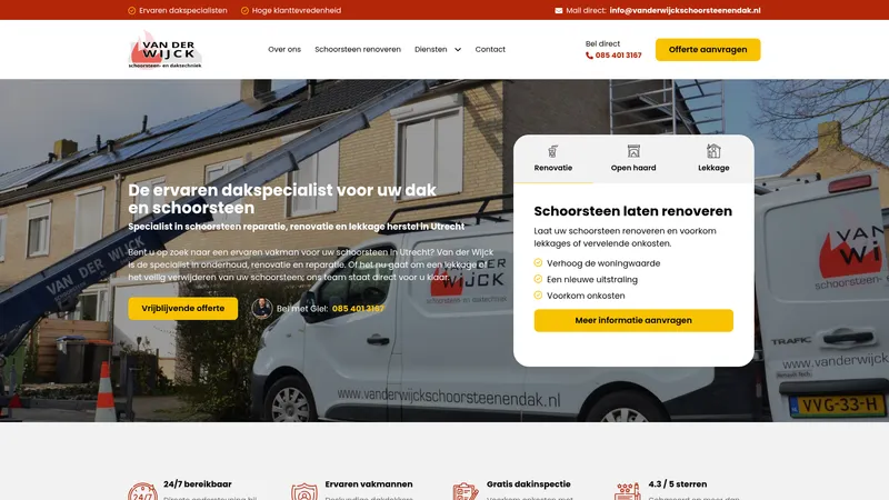Website van Van der Wijck schoorsteen- en daktechniek