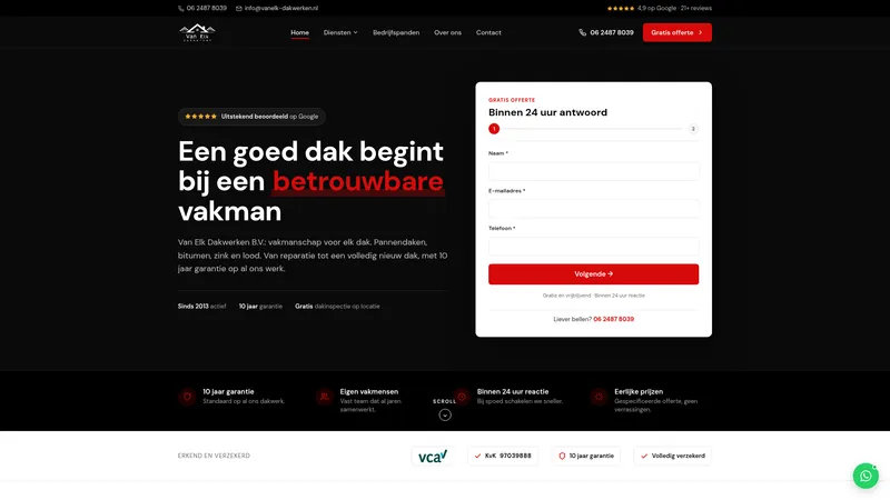 Website van Van Elk Dakwerken B.V