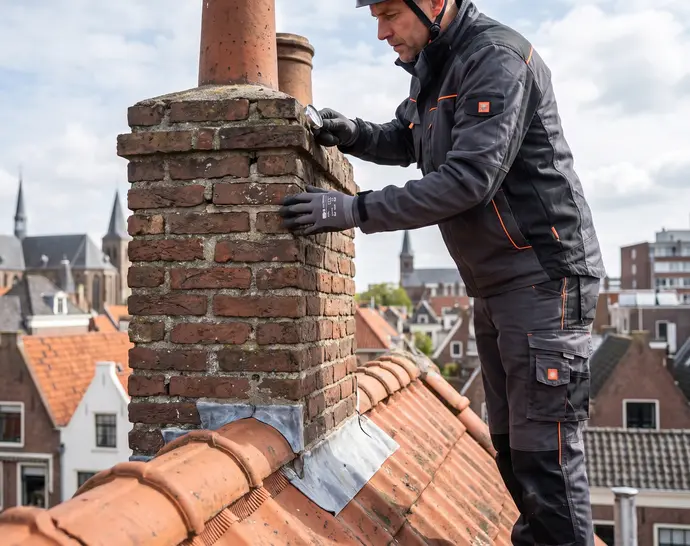 Schoorsteeninspectie op een Nederlands dak